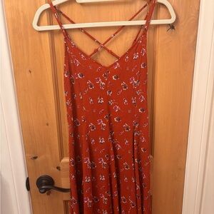 American Eagle Outfitters Rust Floral Mini Dress with Crisscross Straps